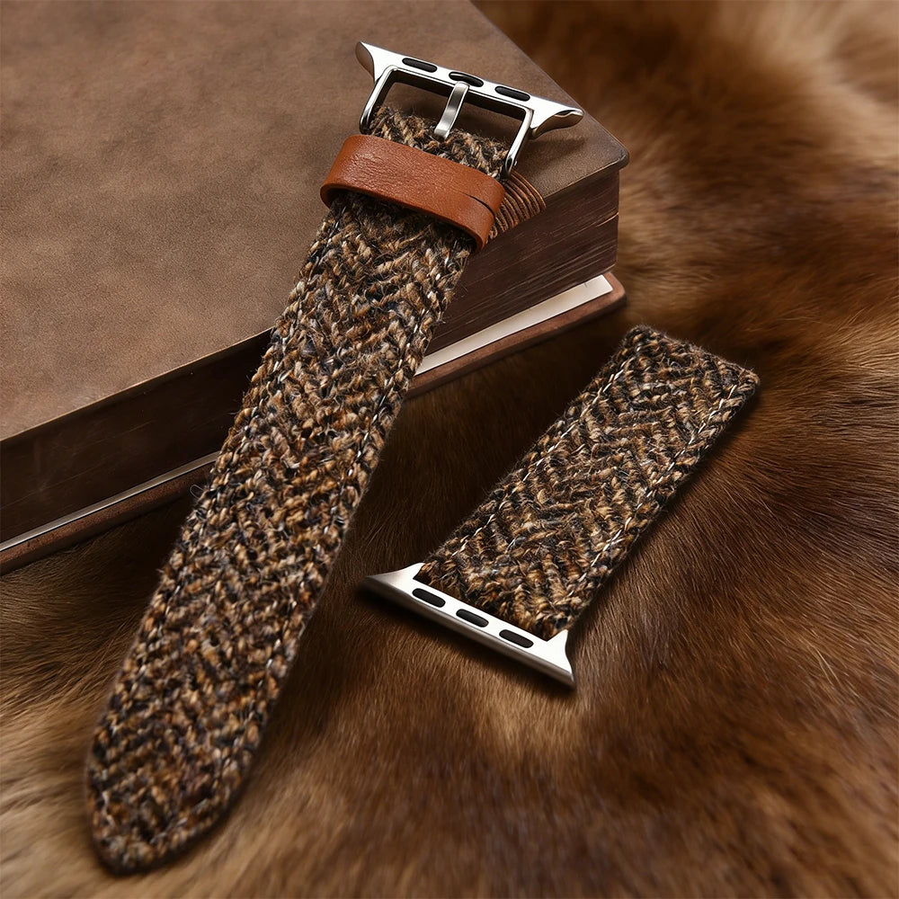 38mm 40mm 41mm 42mm 44 45 49mm Woolen Leather Watch Strap for Apple Watch Band Iwatch Series 8 7 SE 6 5 4 3 2 1 Watch Bracelets