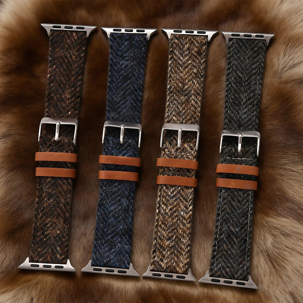 38mm 40mm 41mm 42mm 44 45 49mm Woolen Leather Watch Strap for Apple Watch Band Iwatch Series 8 7 SE 6 5 4 3 2 1 Watch Bracelets
