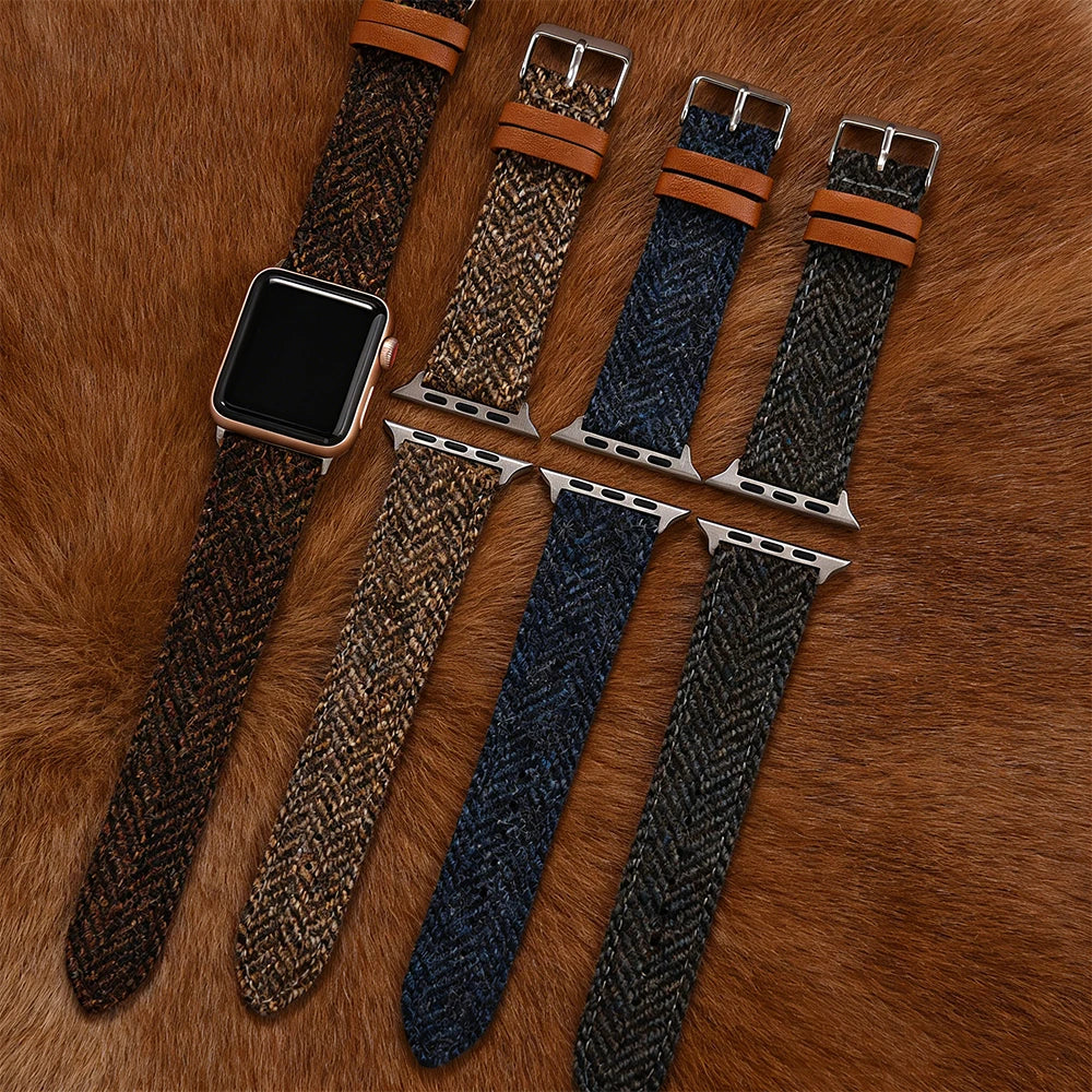 38mm 40mm 41mm 42mm 44 45 49mm Woolen Leather Watch Strap for Apple Watch Band Iwatch Series 8 7 SE 6 5 4 3 2 1 Watch Bracelets