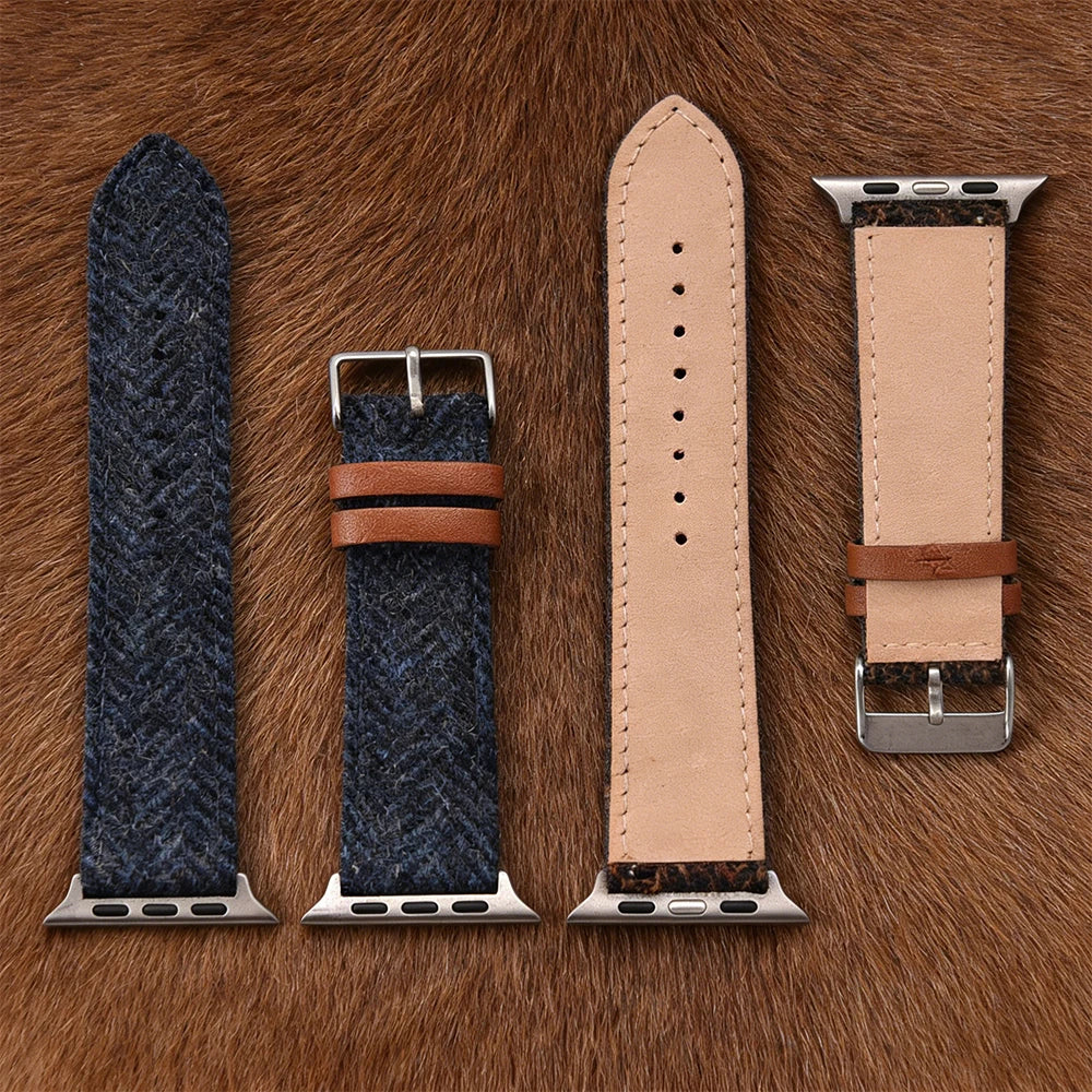 38mm 40mm 41mm 42mm 44 45 49mm Woolen Leather Watch Strap for Apple Watch Band Iwatch Series 8 7 SE 6 5 4 3 2 1 Watch Bracelets